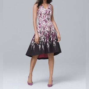 NWT White House Black Market Black Impatiens Floral Printed High Low Dress 00